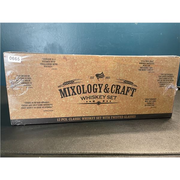 Lot of 1 Mixology & Craft Whiskey Set - 12PC Classic Whiskey Set w/ Twisted Glasses - Brand New