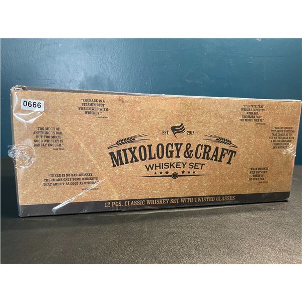 Lot of 1 Mixology & Craft Whiskey Set - 12PC Classic Whiskey Set w/ Twisted Glasses - Brand New