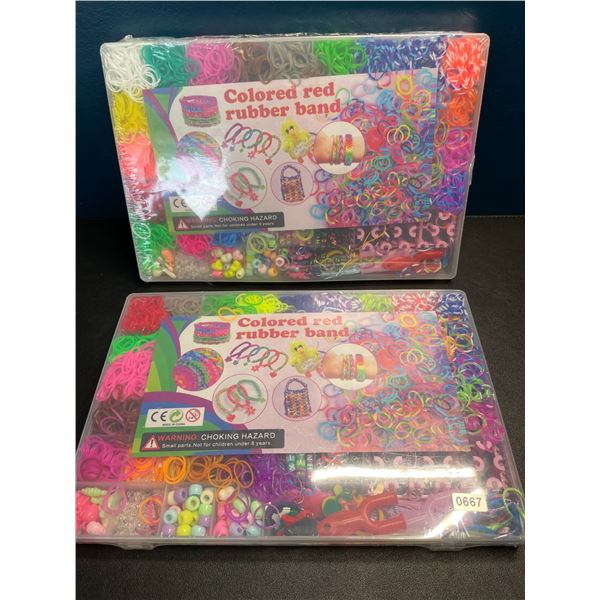 Lot of 2 Sets of Rainbow Loom Bands/Colored Bracelet Making Bands Craft Kits - Brand New