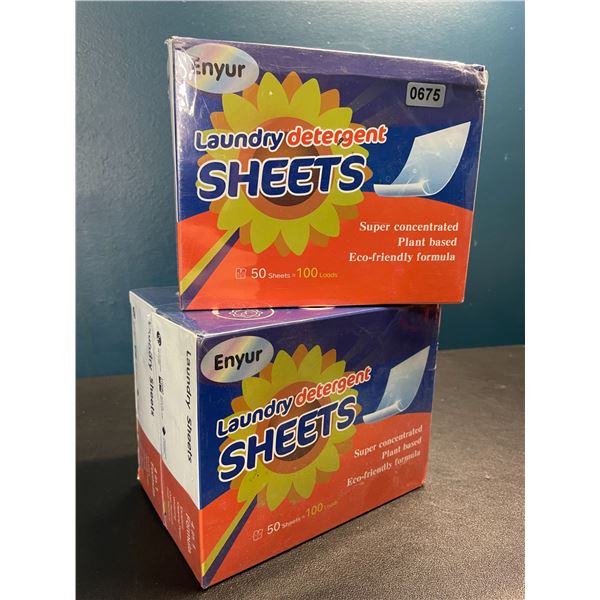 Lot of 2 Boxes of Laundry Detergent Sheets - 50 Sheets Each/100 Loads - New Sealed