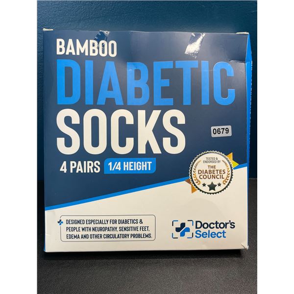 Lot of 1 Box of Bamboo Diabetic Socks - 4 Pairs - 1/4 Height - Brand New