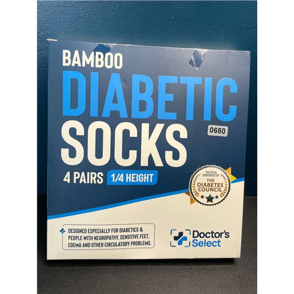 Lot of 1 Box of Bamboo Diabetic Socks - 4 Pairs - 1/4 Height - Brand New