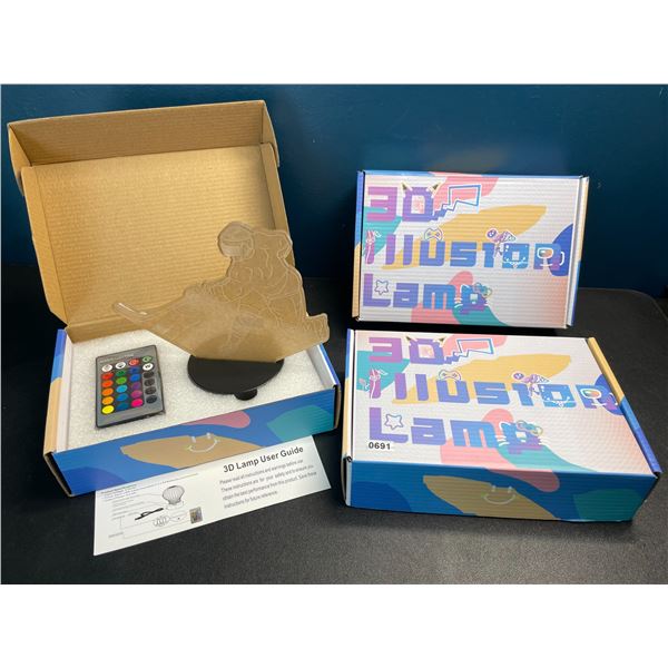 Lot of 3 LED Acrylic 3D Hockey Design Color-Changing Night Lights - With Remote Control - Brand New!