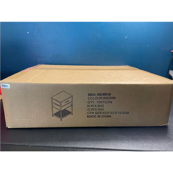 Lot of 1 Brown Modern Nightstand/Bedside Table with Built-In Charging/Outlets for Devices - New!