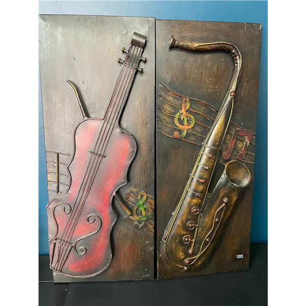 Lot of 2 Musical Instrument Design Art Decor Pieces - Large 29 x 12 inch - Used