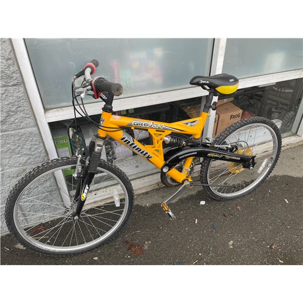 Lot of 1 Yellow Shimano 21-Speed Gravity Infinity Kids Full Suspension Mountain Bike - Used