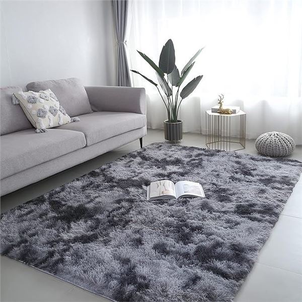 Lot of 1 Large Fuzzy/Fluffy Shag Carpet Area Rug - 6 x 10FT - Dark Grey - Brand New!