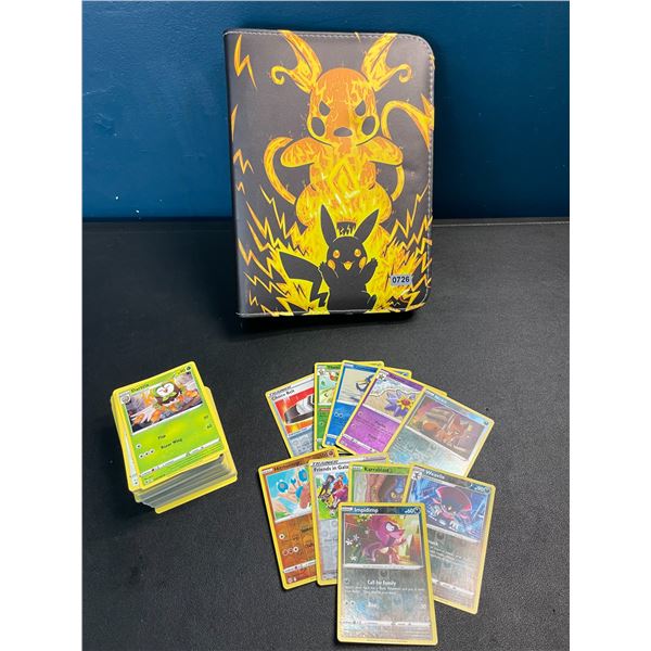 Lot of 1 Leather Pokemon Trading Card Binder w/ 152 Authentic Pokemon Cards (10 Holo/Shiny Incl.)