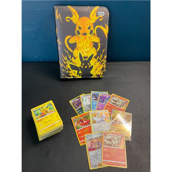 Lot of 1 Leather Pokemon Trading Card Binder w/ 152 Authentic Pokemon Cards (10 Holo/Shiny Incl.)
