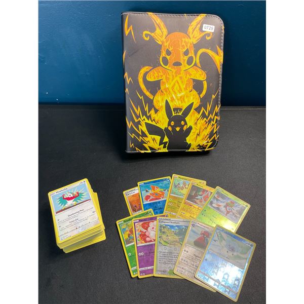 Lot of 1 Leather Pokemon Trading Card Binder w/ 152 Authentic Pokemon Cards (10 Holo/Shiny Incl.)
