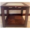 Image 1 : Walnut End Table w/ Fog Glass Top 26x23x26