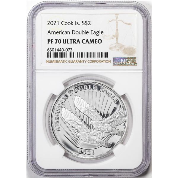 2021 Cook Islands $2 Proof American Double Silver Eagle Coin NGC PF70 Ultra Cameo