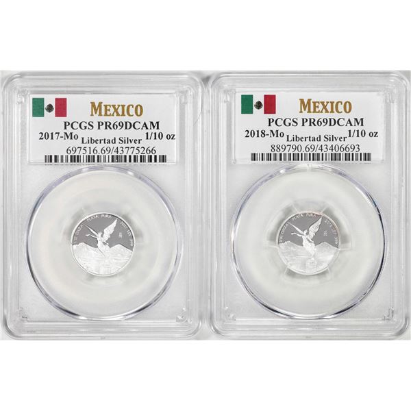 Lot of 2017-2018-Mo Mexico Proof 1/10 oz Silver Libertad Coins PCGS PR69DCAM