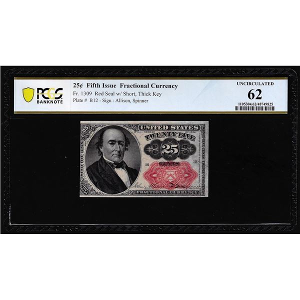 1874 Fifth Issue Twenty-Five Cents Fractional Currency Note Fr.1309 PCGS Uncirculated 62
