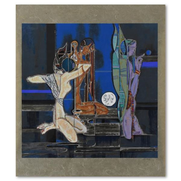 Lu Hong "Full Moon And Water" Limited Edition Serigraph On Rice Paper