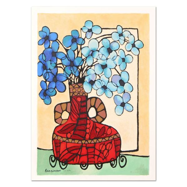 Avi Ben-Simhon "Blue Flowers" Limited Edition Serigraph On Paper