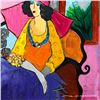 Image 2 : Itzchak Tarkay (1935-2012) "Red Hat" Original Mixed Media on Board