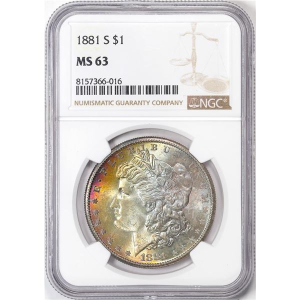 1881-S $1 Morgan Silver Dollar Coin NGC MS63 Amazing Toning