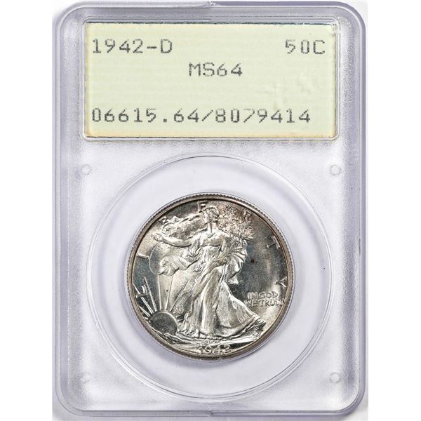 1942-D Walking Liberty Half Dollar Coin PCGS MS64 Old Green Rattler