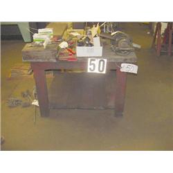 WOODEN SHOP TABLE WITH 4 INCH COLUMBIAN VISE
