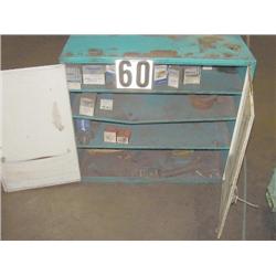METAL WALL CABINET WITH MISC. PARTS