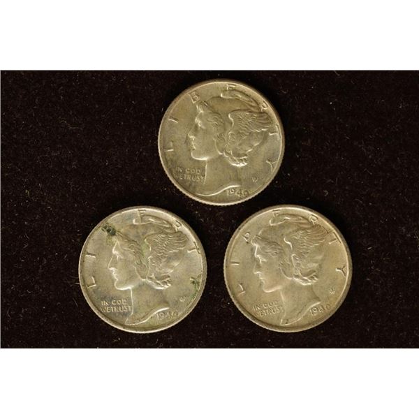1940-P/D/S SILVER MERCURY DIMES AU / UNC