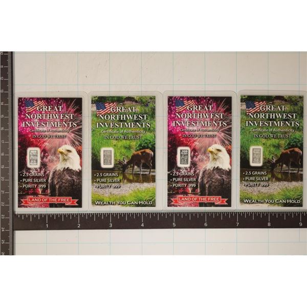 4-2.5 GRAIN SILVER BARS IN LAMINATED CARDS: