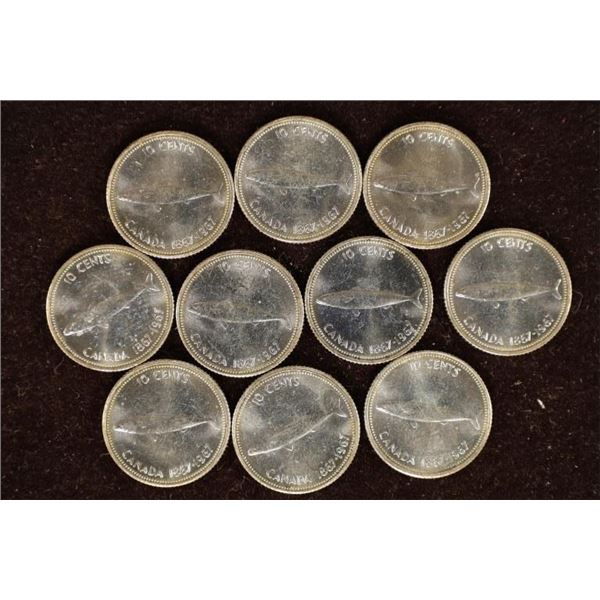 10-1967 CANADA SILVER BRILLIANT UNC 10 CENT COINS