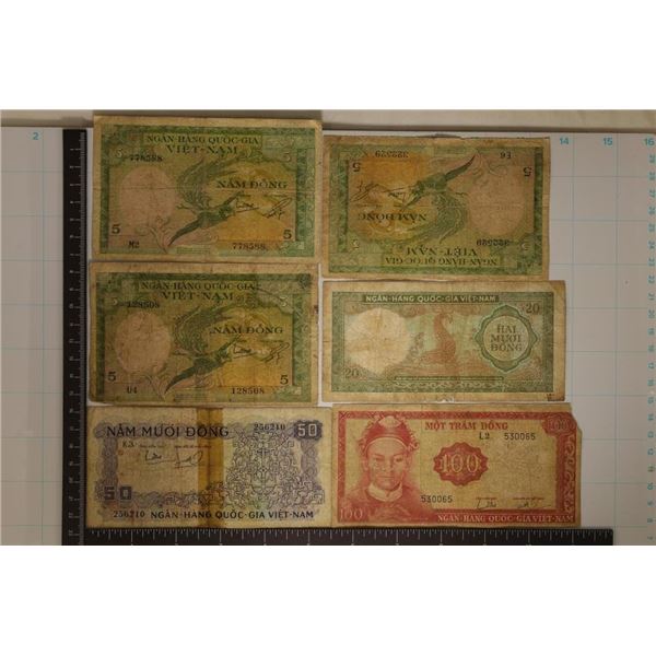 6-VIETNAM BILLS: 3-5 DONG, 1-20 DONG, 1-50 DONG &