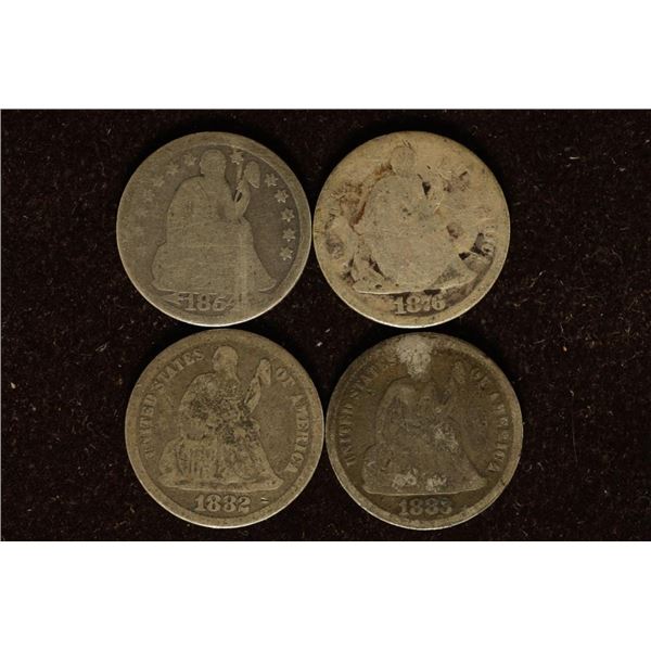 1854, 76, 82 & 1883 SILVER SEATED LIBERTY DIMES