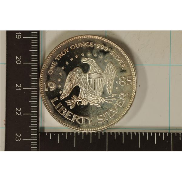 1 TROY OZ .999 FINE SILVER PF ROUND 1985 LIBERTY