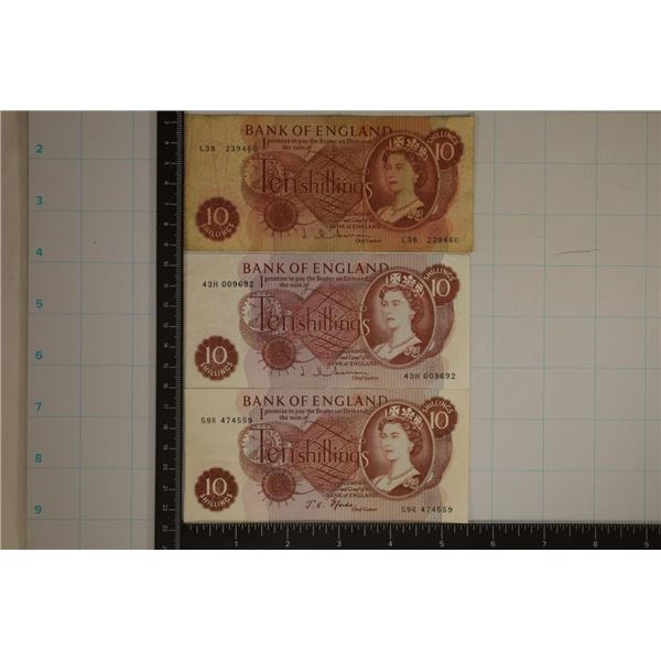 3-BANK OF ENGLAND 10 SHILLING BILLS: