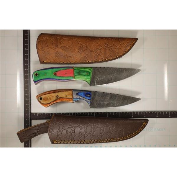 2 DAMASCUS STEEL HUNTING KNIVES 8" AND 8.5"  WITH