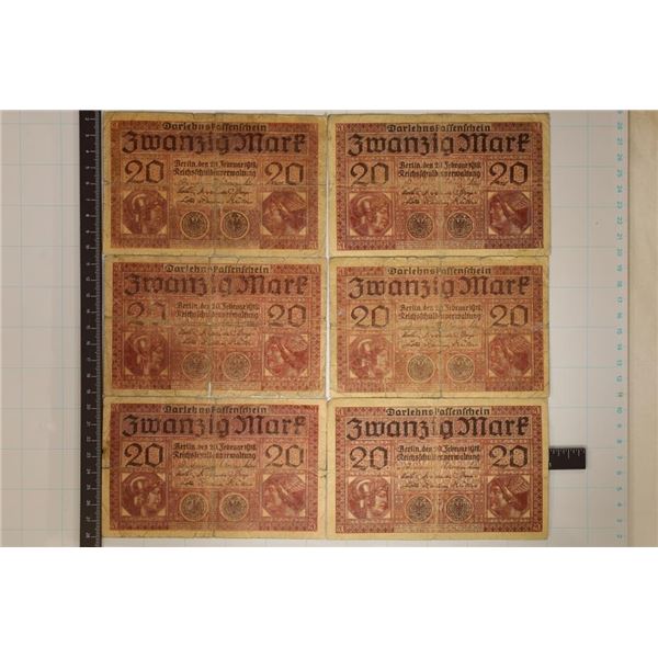 6-1918 GERMAN 20 MARK BILLS  AS SHOWN