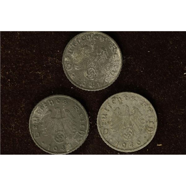 1941, 42 & 1943 GERMAN 5 PFENNIGSS WITH SWASTIKAS