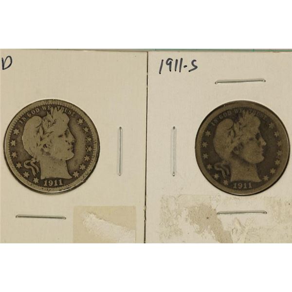 1911-D & S SILVER BARBER QUARTERS THE 11D IS VG