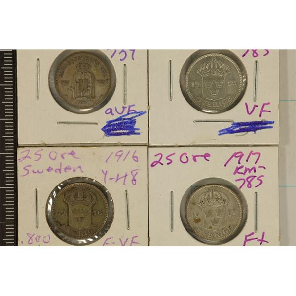 1905, 1912, 1916 & 1917 SWEDEN SILVER 25 ORE .1868
