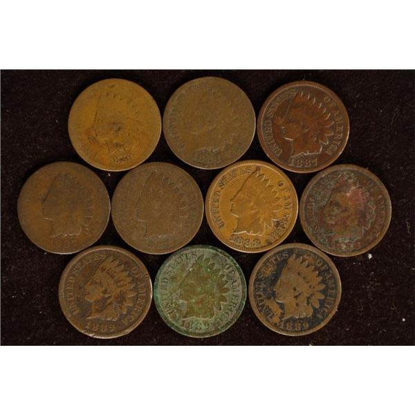 10- INDIAN HEAD CENTS: 1880-1889