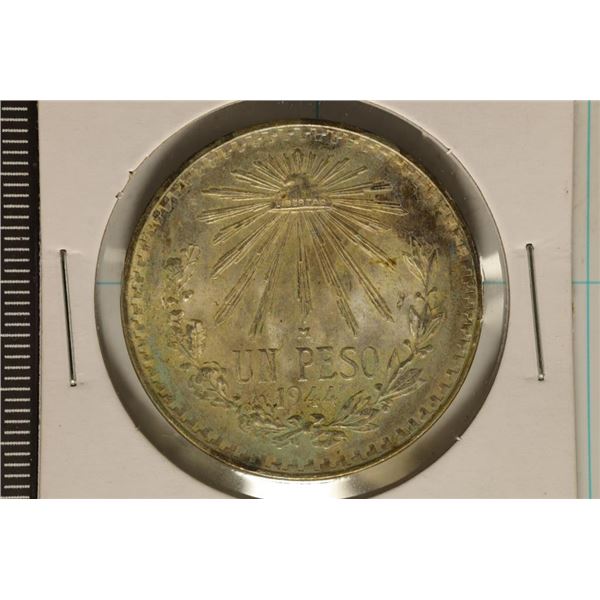 1944-M MEXICO CAP & RAYS SILVER PESO .3857 OZ. ASW