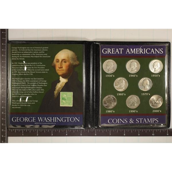 GREAT AMERICANS COINS & STAMPS SET CONTAINS: