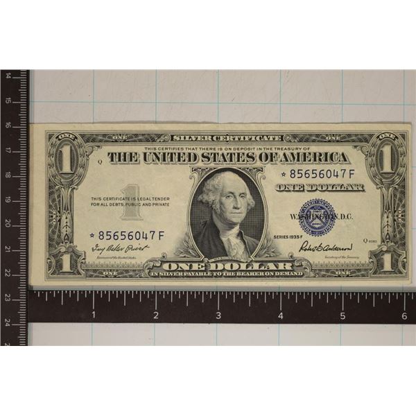 1935-F MISCUT STAR US $1 SILVER CERT CRISP AU