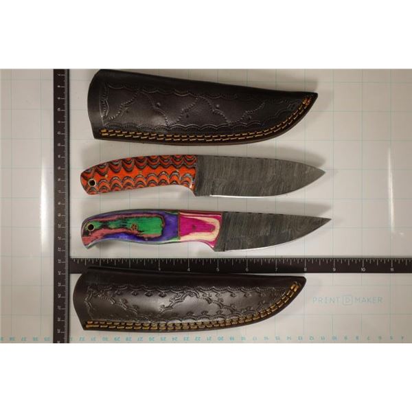 2 DAMASCUS STEEL HUNTING KNIVES: 8.25" AND 8"