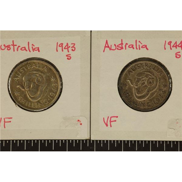 1943-S & 1944-S AUSTRALIA SILVER 1 SHILLINGS .336