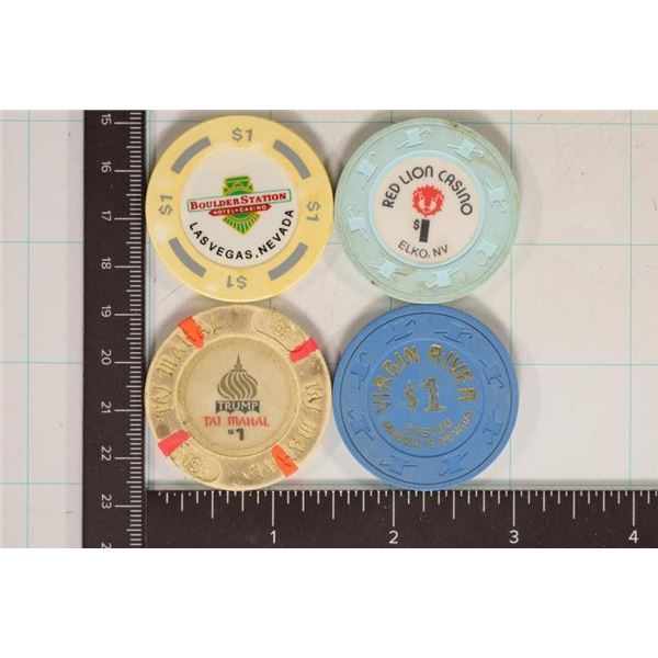 4-$1 PLASTIC CASINO GAMING TOKENS: BOULDER