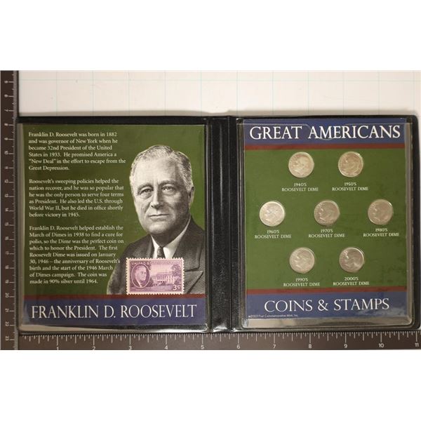 GREAT AMERICANS COINS & STAMPS SET CONTAINS: