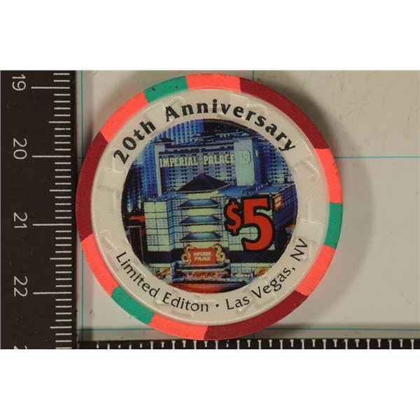$5 IMPERIAL PALACE CASINO CHIP 20TH ANNIVERSARY
