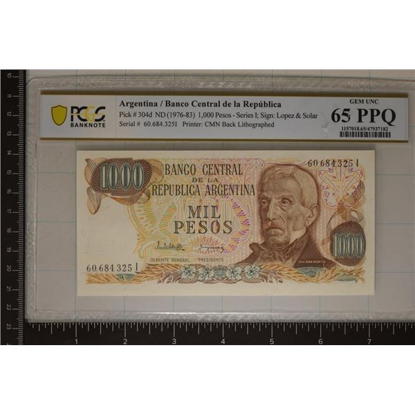 1976-83 ARGENTINA 1000 PESO PCGS GEM UNC 65 PPQ