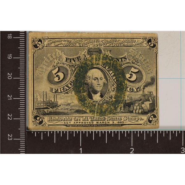 1863 -5 CENT US FRACTIONAL CURRENCY ACT APPROVED