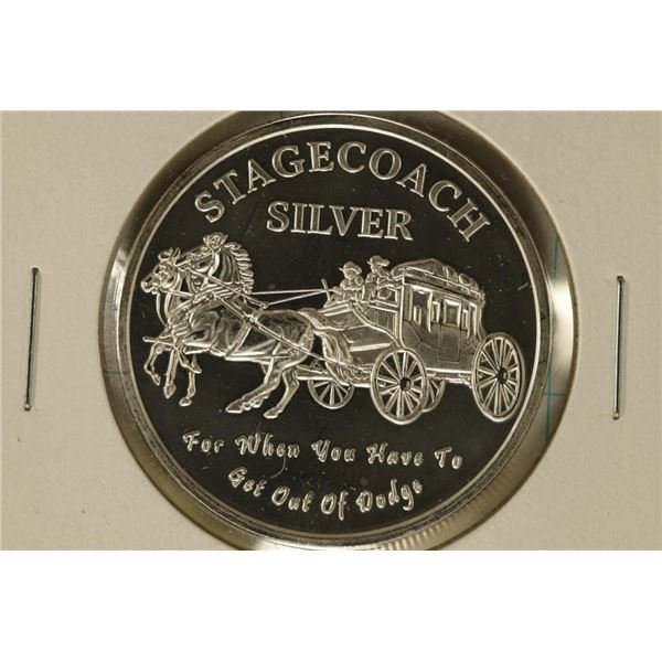 1 TROY OZ .999 FINE SILVER PF ROUND STAGECOACH