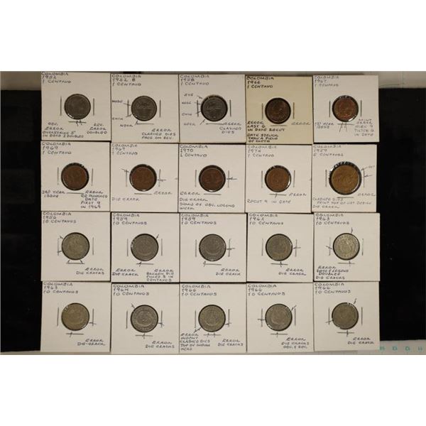 20 ERROR COLUMBIA COINS: 1952-1974, 9-ONE CENTAVOS